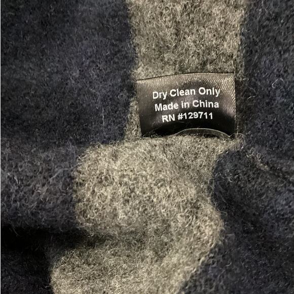 Jenni Kayne Stripe Poncho In Charcoal Navy One Size Italian Wool Yak Blend - Picture 12 of 12